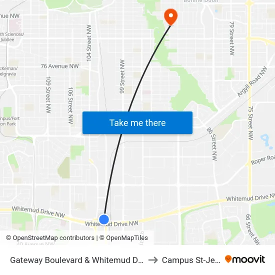 Gateway Boulevard & Whitemud Drive to Campus St-Jean map