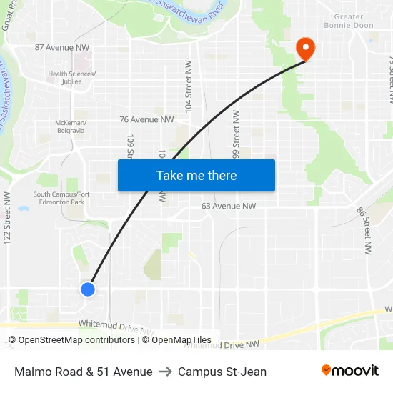 Malmo Road & 51 Avenue to Campus St-Jean map