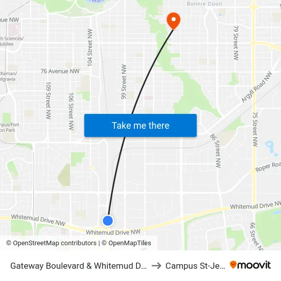 Gateway Boulevard & Whitemud Drive to Campus St-Jean map