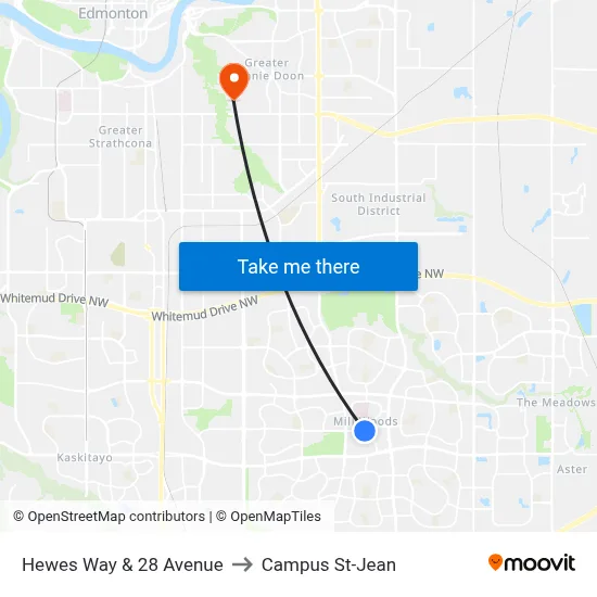 Hewes Way & 28 Avenue to Campus St-Jean map