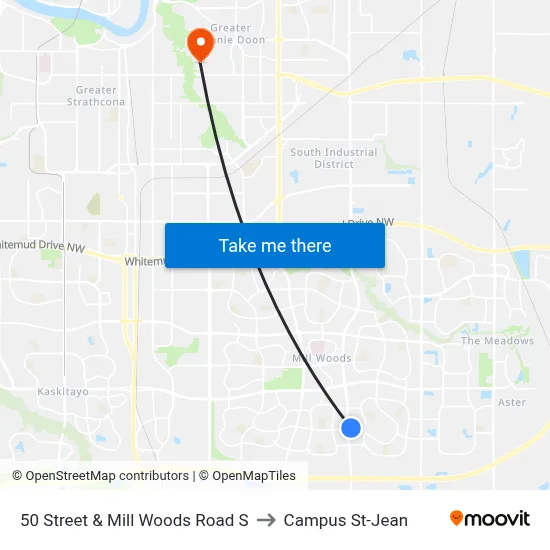 50 Street & Mill Woods Road S to Campus St-Jean map