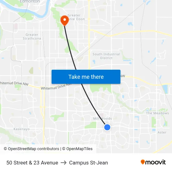 50 Street & 23 Avenue to Campus St-Jean map