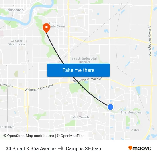 34 Street & 35a Avenue to Campus St-Jean map