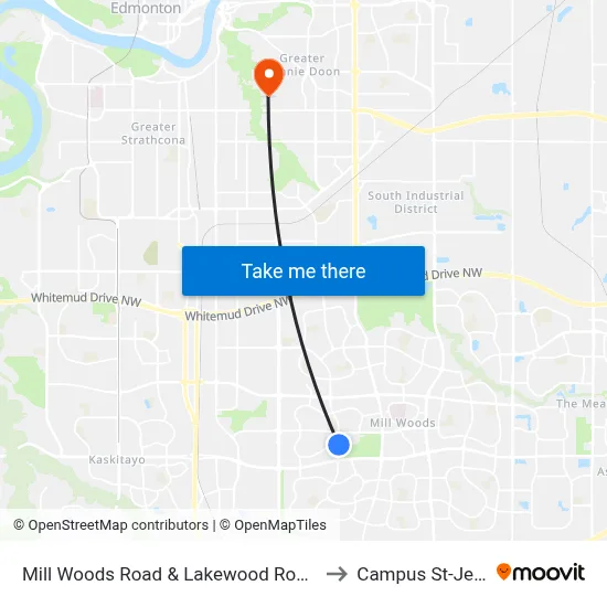 Mill Woods Road & Lakewood Road S to Campus St-Jean map