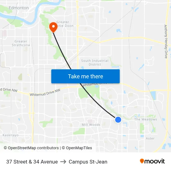 37 Street & 34 Avenue to Campus St-Jean map