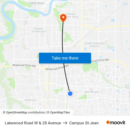 Lakewood Road W & 28 Avenue to Campus St-Jean map