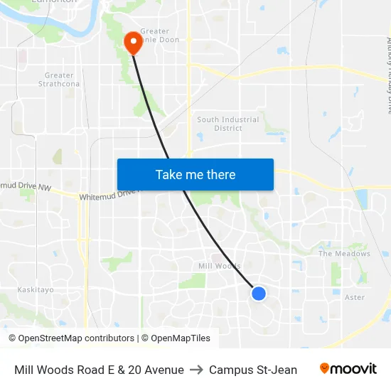 Mill Woods Road E & 20 Avenue to Campus St-Jean map