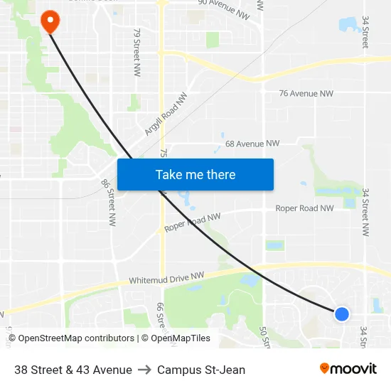 38 Street & 43 Avenue to Campus St-Jean map