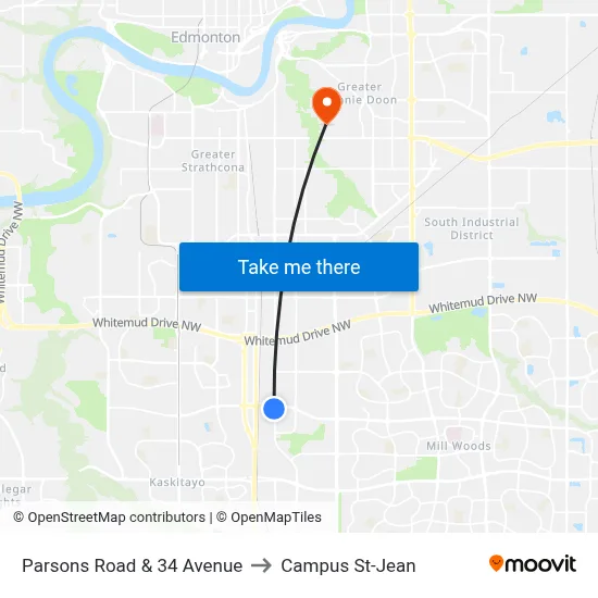 Parsons Road & 34 Avenue to Campus St-Jean map