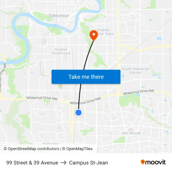99 Street & 39 Avenue to Campus St-Jean map