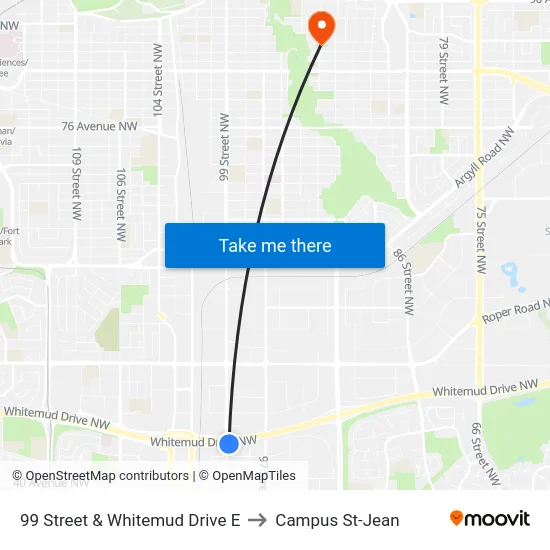 99 Street & Whitemud Drive E to Campus St-Jean map