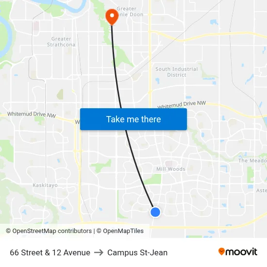 66 Street & 12 Avenue to Campus St-Jean map