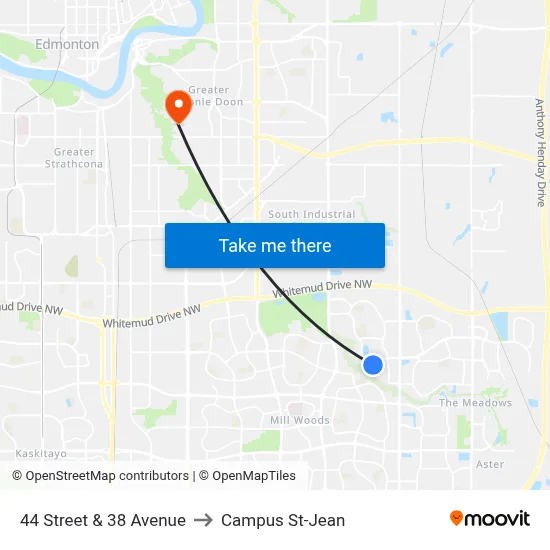 44 Street & 38 Avenue to Campus St-Jean map