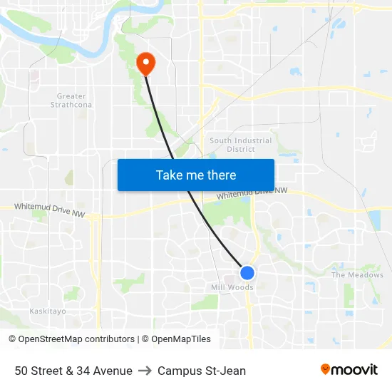50 Street & 34 Avenue to Campus St-Jean map