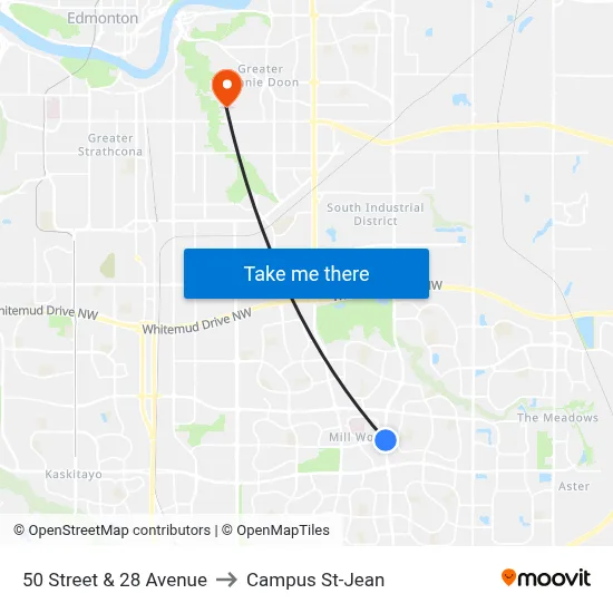 50 Street & 28 Avenue to Campus St-Jean map