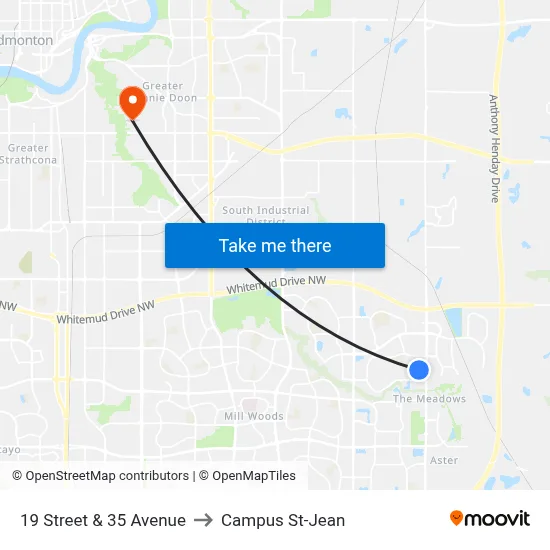 19 Street & 35 Avenue to Campus St-Jean map