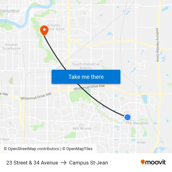 23 Street & 34 Avenue to Campus St-Jean map