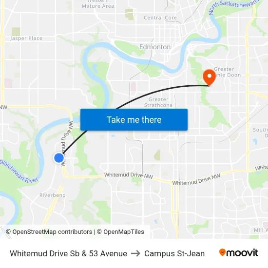 Whitemud Drive Sb & 53 Avenue to Campus St-Jean map