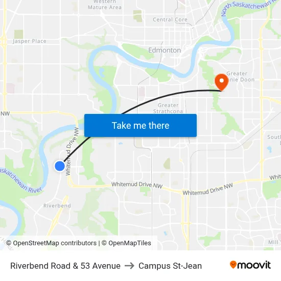 Riverbend Road & 53 Avenue to Campus St-Jean map
