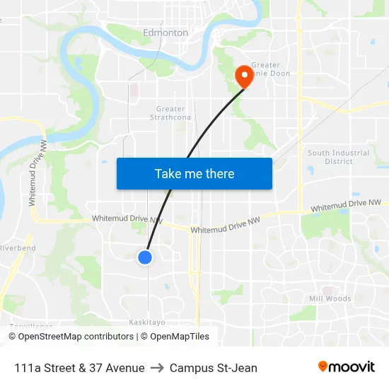 111a Street & 37 Avenue to Campus St-Jean map
