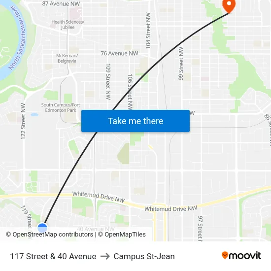 117 Street & 40 Avenue to Campus St-Jean map