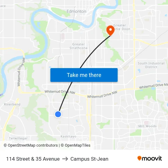 114 Street & 35 Avenue to Campus St-Jean map