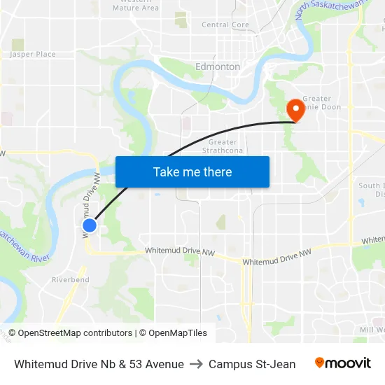 Whitemud Drive Nb & 53 Avenue to Campus St-Jean map
