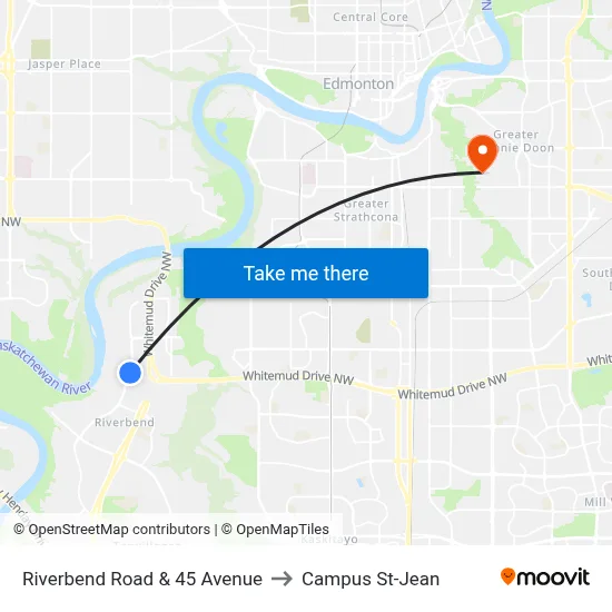 Riverbend Road & 45 Avenue to Campus St-Jean map
