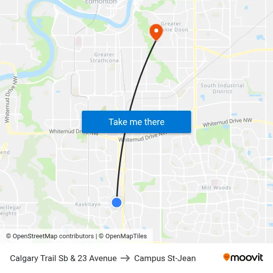 Calgary Trail Sb & 23 Avenue to Campus St-Jean map