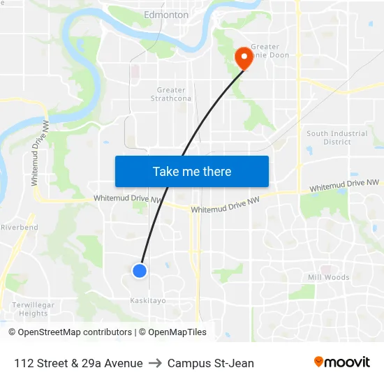 112 Street & 29a Avenue to Campus St-Jean map
