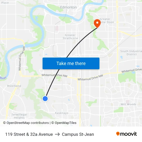 119 Street & 32a Avenue to Campus St-Jean map