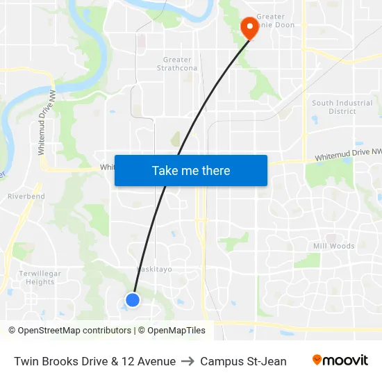 Twin Brooks Drive & 12 Avenue to Campus St-Jean map