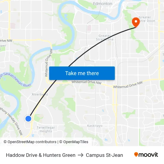 Haddow Drive & Hunters Green to Campus St-Jean map