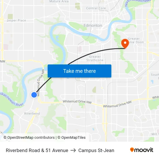 Riverbend Road & 51 Avenue to Campus St-Jean map