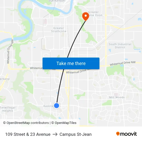 109 Street & 23 Avenue to Campus St-Jean map