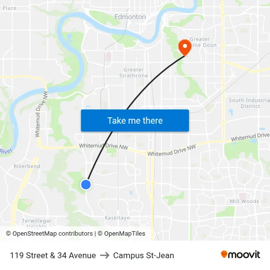 119 Street & 34 Avenue to Campus St-Jean map