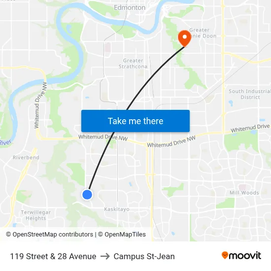 119 Street & 28 Avenue to Campus St-Jean map