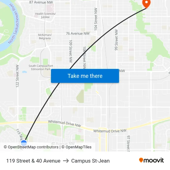 119 Street & 40 Avenue to Campus St-Jean map
