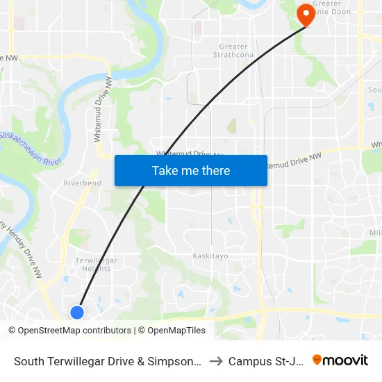 South Terwillegar Drive & Simpson Drive to Campus St-Jean map