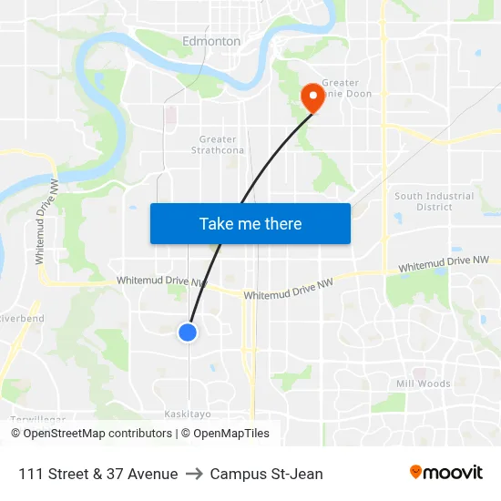 111 Street & 37 Avenue to Campus St-Jean map