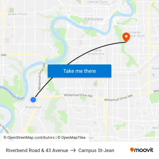 Riverbend Road & 43 Avenue to Campus St-Jean map
