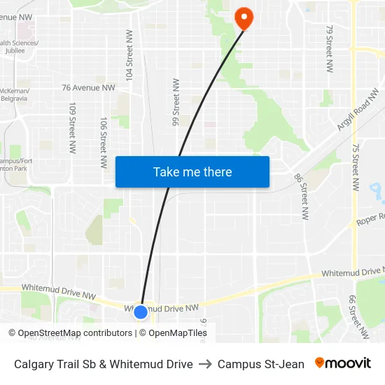 Calgary Trail Sb & Whitemud Drive to Campus St-Jean map