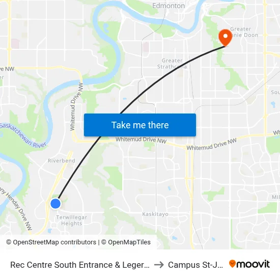 Rec Centre South Entrance & Leger Road to Campus St-Jean map