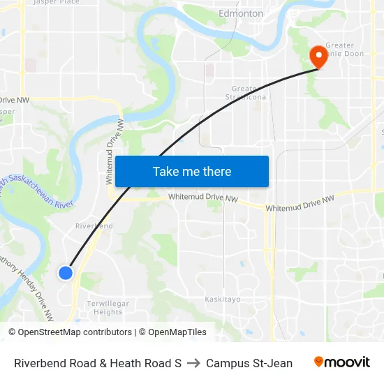 Riverbend Road & Heath Road S to Campus St-Jean map