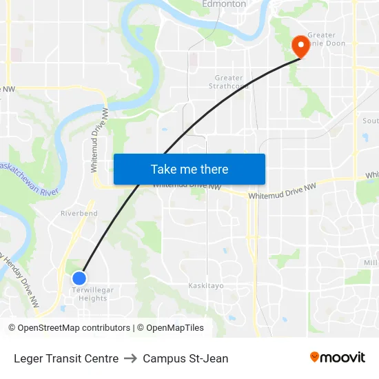 Leger Transit Centre to Campus St-Jean map