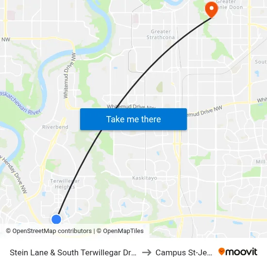 Stein Lane & South Terwillegar Drive to Campus St-Jean map
