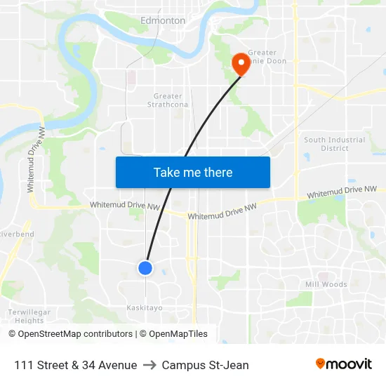 111 Street & 34 Avenue to Campus St-Jean map