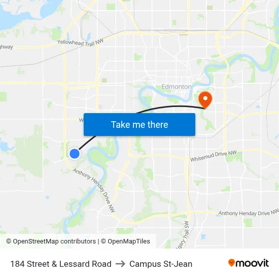 184 Street & Lessard Road to Campus St-Jean map