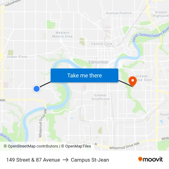 149 Street & 87 Avenue to Campus St-Jean map