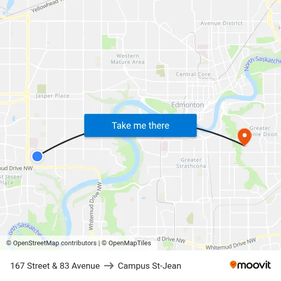 167 Street & 83 Avenue to Campus St-Jean map